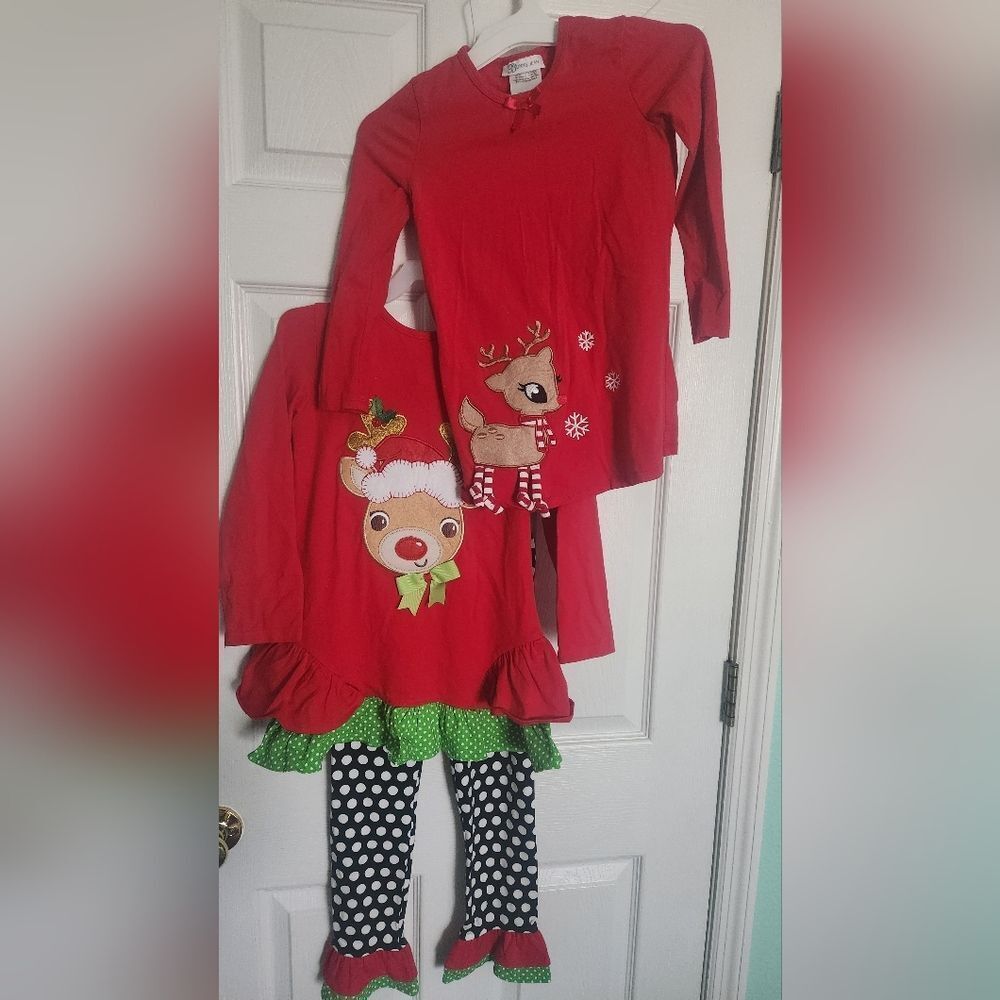 Rare Editions Set&Bonnie Jean T-shirt Girl 6X&6 Red Reindeer Polka Dots Leggins